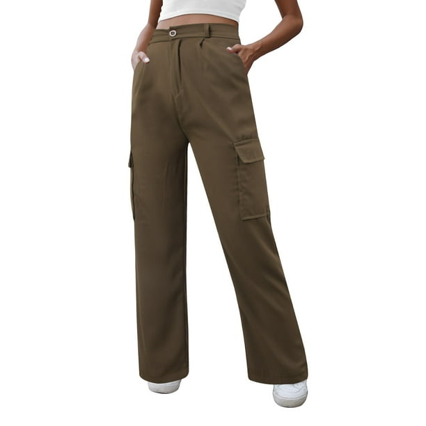 Gibobby Pantalones mujer frío Pantalones ajustados y versátiles de cintura  alta para mujer, petos holgados de pierna ancha, estilo Retro americano,  novedad de 2023(Café,G)