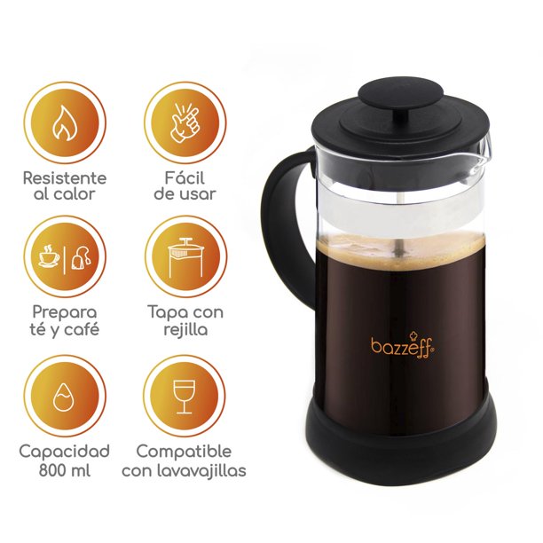 Cafetera Vidrio Acero Inoxidable Prensa Francesa 800ml Negra