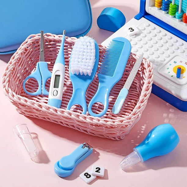 Kit de aseo para bebés, kit de aseo para bebés, cepillo de pelo 8 en 1,  cortaúñas, limpiador de nariz, cepillo de dientes de dedos, tijeras de  uñas