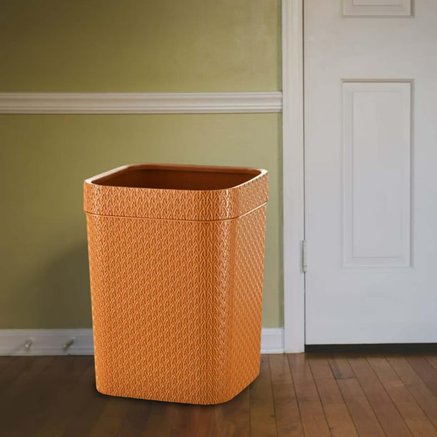 Cesto de basura de plástico tejido de ratán estrecho, cubo de basura  cuadrado, papelera para dormitorio, oficina, hogar, baño, interior y  exterior Naranja BLESIY Cesto de basura