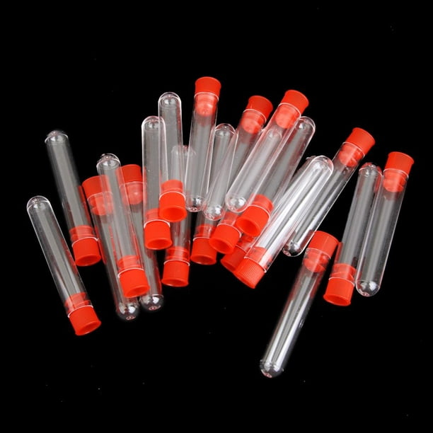 Paquete de tubos de ensayo con tubos de ensayo de plástico de neón surtidos  de 5 pulgadas, tapas y estante para tubos de ensayo de 50 agujeros con