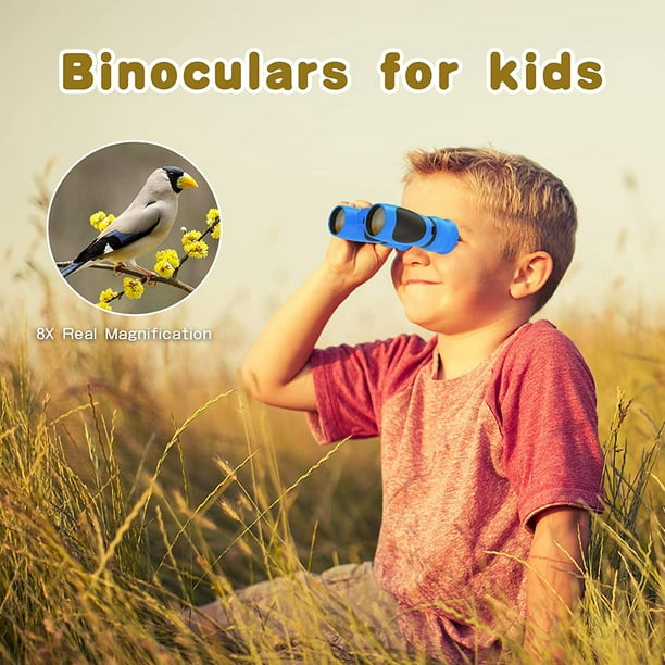 Prismáticos para niños, 8 x 21 de óptica real, mini prismáticos compactos  para niños con correa para el cuello, binoculares infantiles impermeables