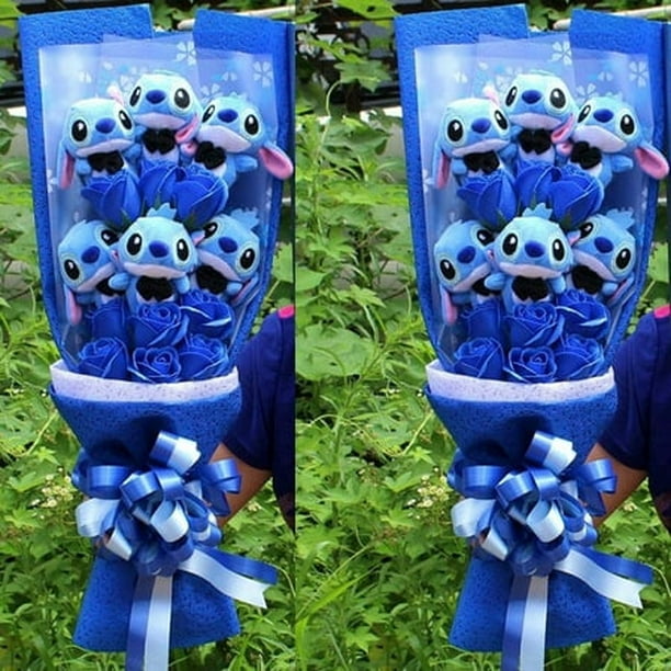 Disney-juguetes de peluche de Stitch, ramo de rosas, caja de regalo,  dibujos animados de Anime, Lilo Stitch, muñecos de peluche suaves, ramos,  regalos de Navidad y San Valentín oso de fresa Electrónica