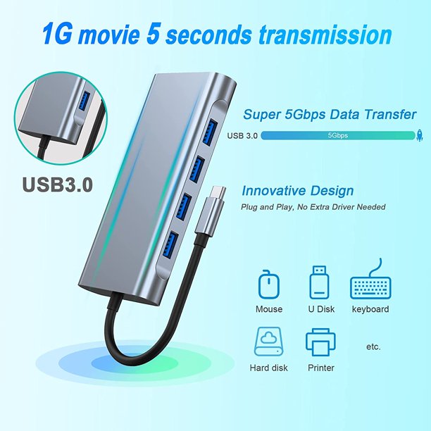 Cable USB C, Adaptador De Tipo C De Alta Definición 4K X 2K Multifunción  Para Computadora Portátil Para Teléfono Móvil Para TV ANGGREK Otros