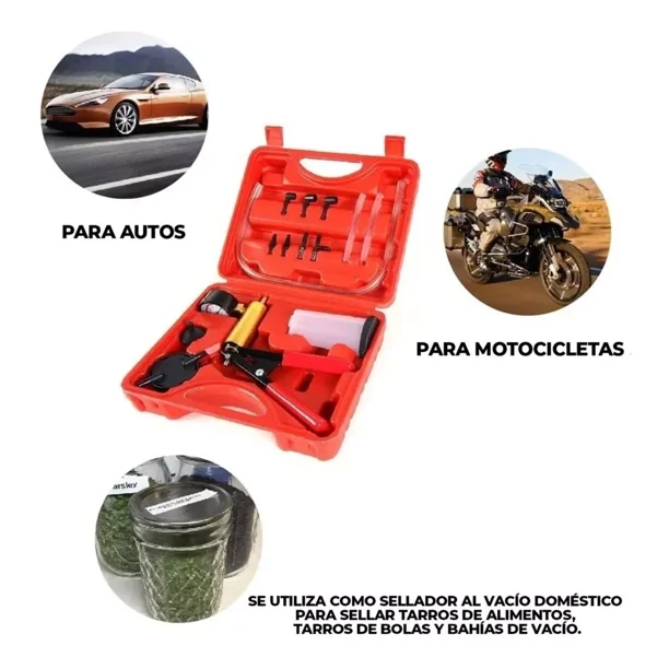 Bomba Vacio Manual Frenos Purgador Manometro Kit Auto Moto