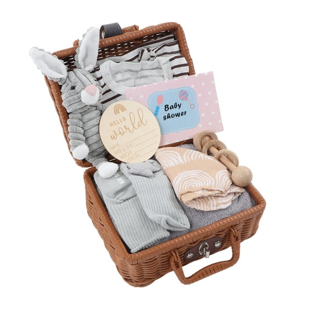 Regalos de baby shower, cesta de regalo para bebé, incluye manta de  seguridad para recién nacido, juguete de sonajero de madera, divertidos  calcetines