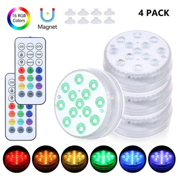 10 mini luces LED sumergibles con mando a distancia, multicolor