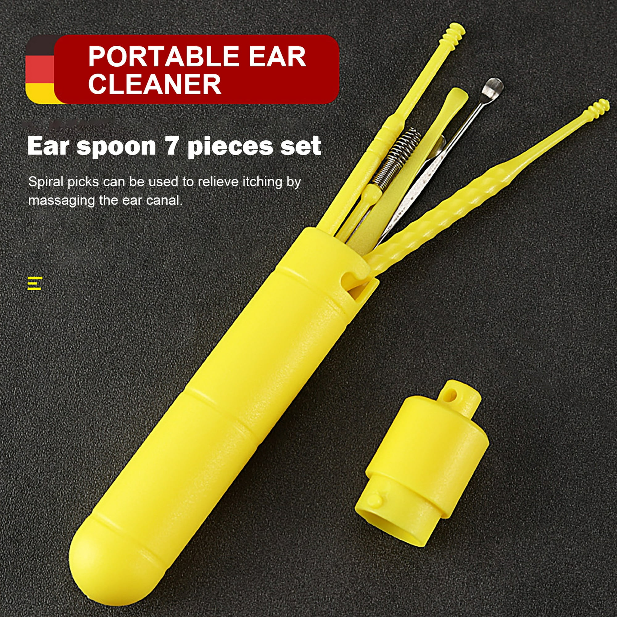  Juego de 5 púas para oídos, juego de herramientas de limpieza  de oídos, kit de eliminación de cera de oído con una caja de almacenamiento  y cepillo de limpieza pequeño 
