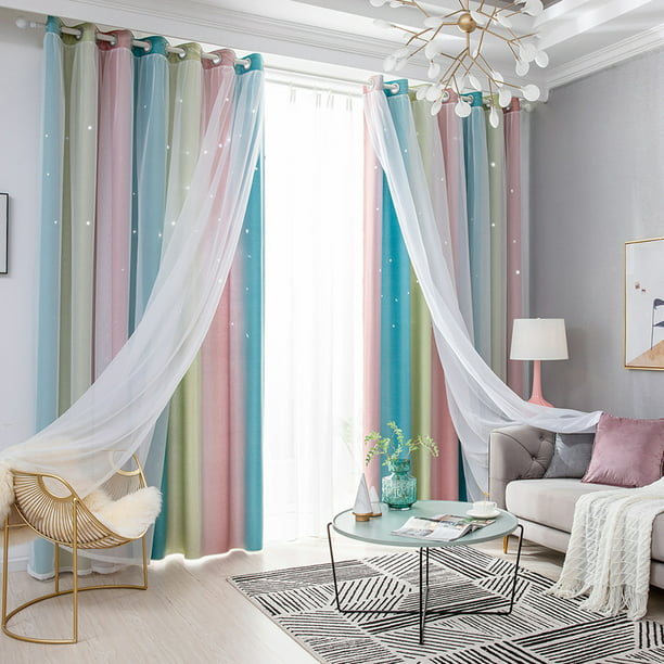 Cortinas para sala de estar, cortina de ventana de doble capa con diseño de  estrella hueca, cortinas para decoración del hogar, cortinas para
