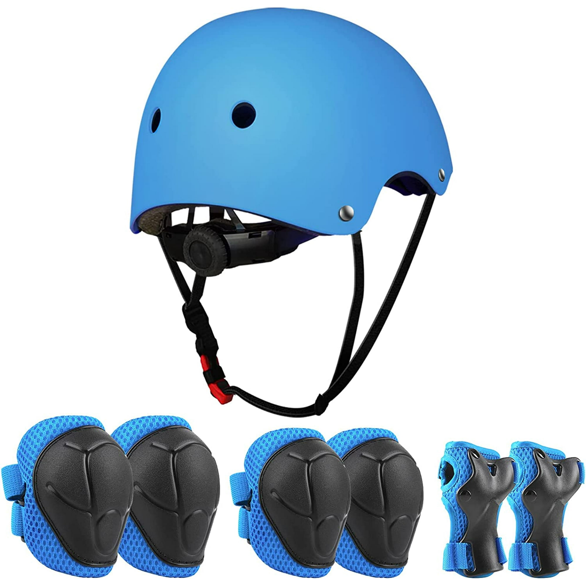  Casco de bicicleta para niños de 2 a 8 años, casco de seguridad  ajustable para niños pequeños con equipo de protección, cascos de monopatín  con rodilleras, coderas, muñequeras (negro) : Deportes