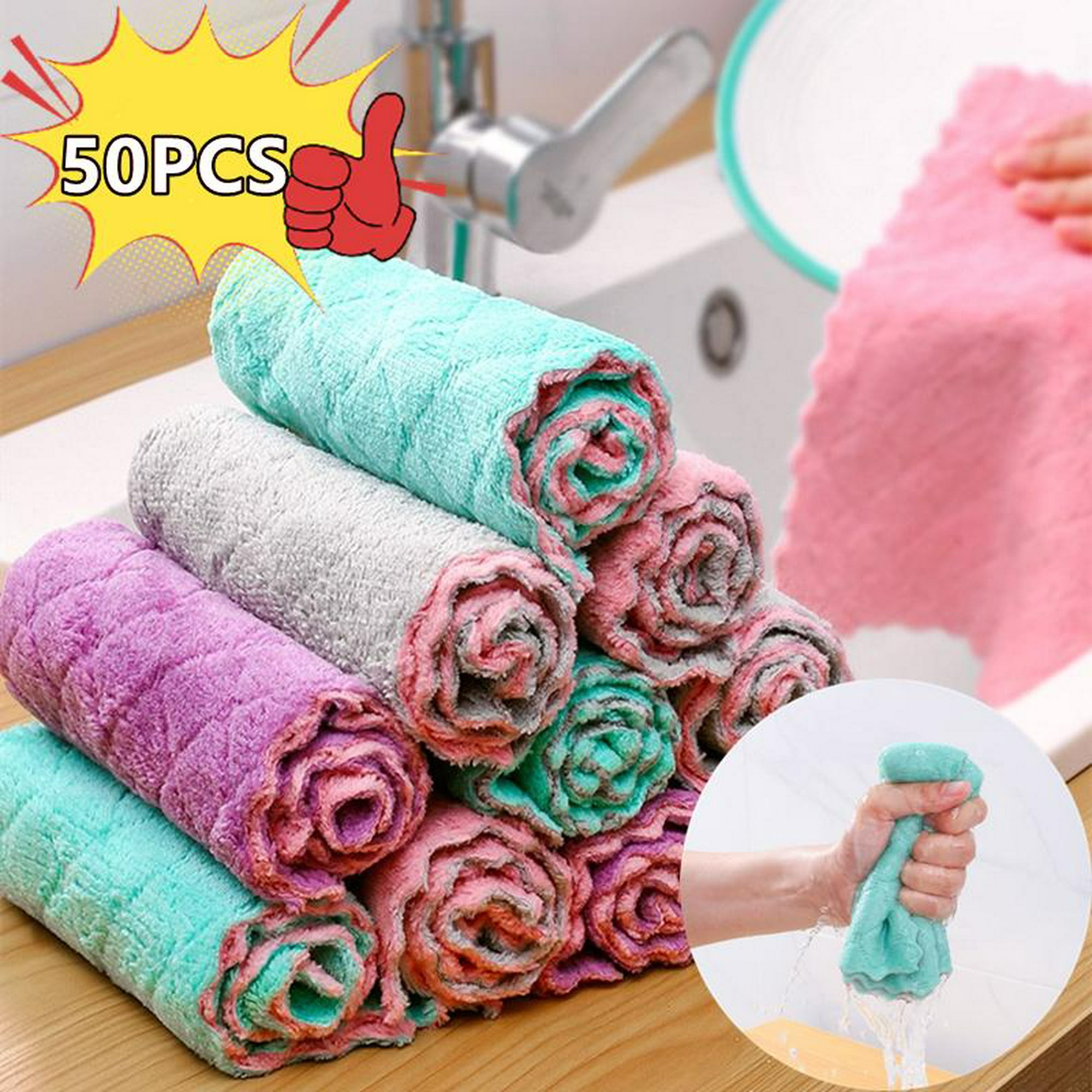 5pcs Thick Coral Fleece Non-stick Oil Dishwashing Cloth, Table Cleaning  Cloth, Water Absorption Rag, Main Picture