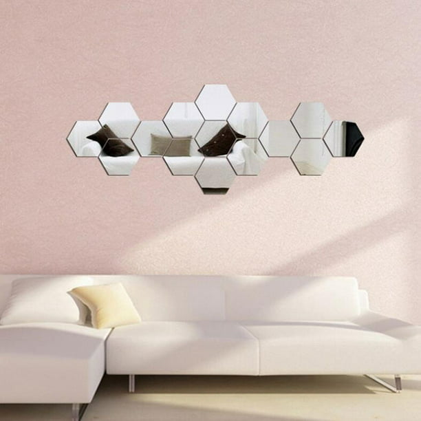 Pegatinas de pared de espejo 16 piezas Adhesivo de pared de espejo de  acrílico Pegatinas de espejo de pared en forma de corazón Pegatina de espejo  de pared 3D TUNC Sencillez