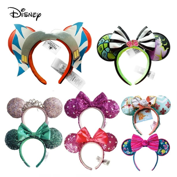 Diadema con orejas de Mickey y Minnie de Disney, lazo grande
