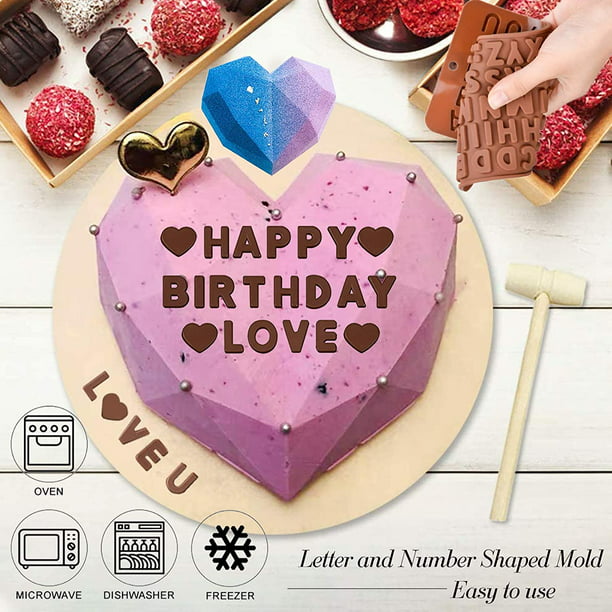 Molde de chocolate de silicona con letras y números de corazón, juego de  moldes para pastel de caramelo, gelatina, paquete de 3, rosa y azul, 8.2 x