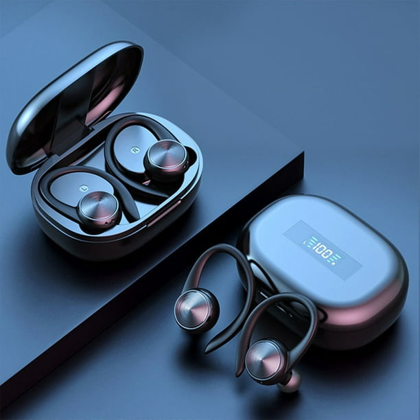 Auriculares Deportivos Inalámbricos Bluetooth Con Gancho Negro con Azul
