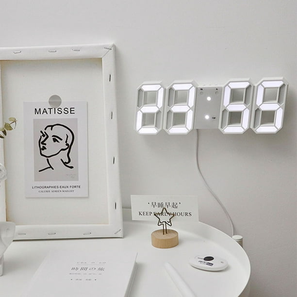  LSXLSD Reloj de pared digital LED 3D, moderno, brillante, luz  nocturna, decoración para el hogar, sala de estar, fecha, calendario,  temperatura, despertador, reloj de mesa (color negro y blanco) : Hogar