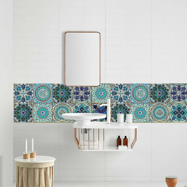 Papel pintado autoadhesivo para azulejos, pegatinas de pared impermeables  de estilo moderno de PVC, decoración del hogar para baño, cocina,  decoración, Mural de escaleras (1515cm) JAMW Sencillez