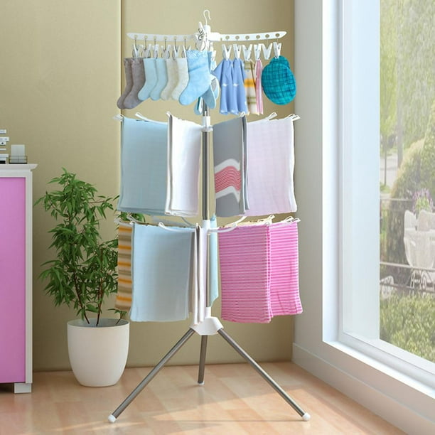 Tendedero de secado de ropa, 4 niveles, plegable, de gran tamaño, de acero  inoxidable, soporte para secadora de ropa de acero inoxidable para toallas