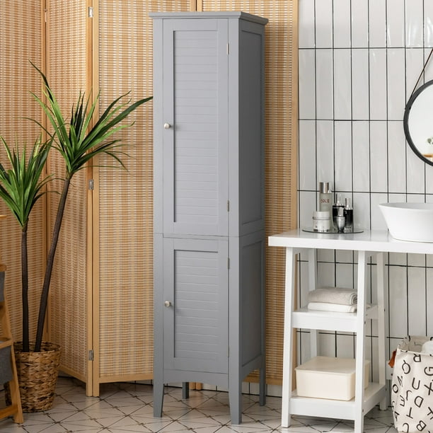 Armario de almacenamiento alto para baño con puerta y estantes, armario de  baño estrecho independiente, gabinete de almacenamiento delgado blanco para