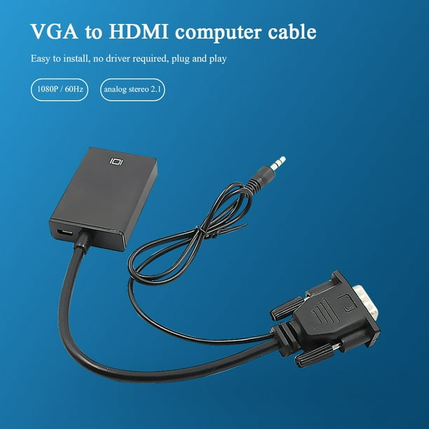 Adaptador VGA a HDMI 1080P VGA macho a HDMI hembra Cable convertidor con  alimentación USB de Audio para PS4/3 HDTV convertidor VGA HDMI