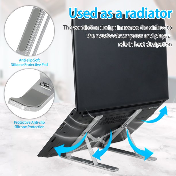 Soporte plegable para laptop, soporte ergonómico de altura ajustable para  computadora de escritorio, soporte elevador portátil de aluminio ventilado