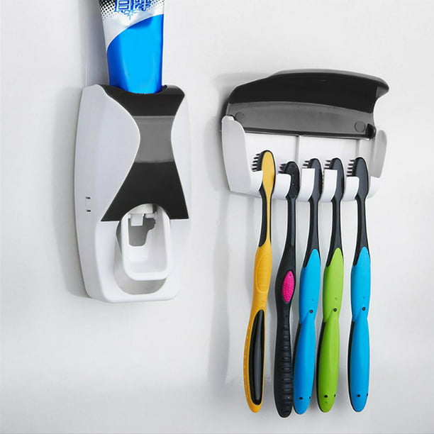 MOPMS Dispensador de pasta de dientes montado en la pared para baño,  exprimidor automático de pasta de dientes para niños y adultos (negro, 1  unidad)