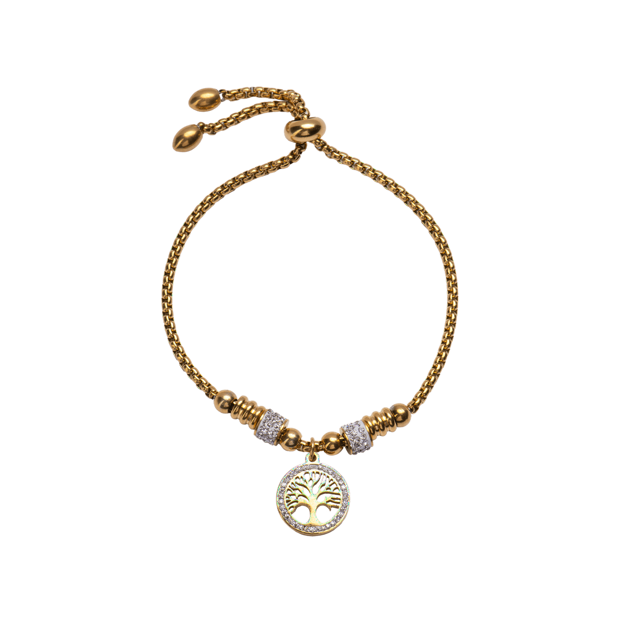 Pulsera para mujer con dije de árbol de la vida luckyly acero inoxidable con zirconia cúbica modelo pía dorado unitalla