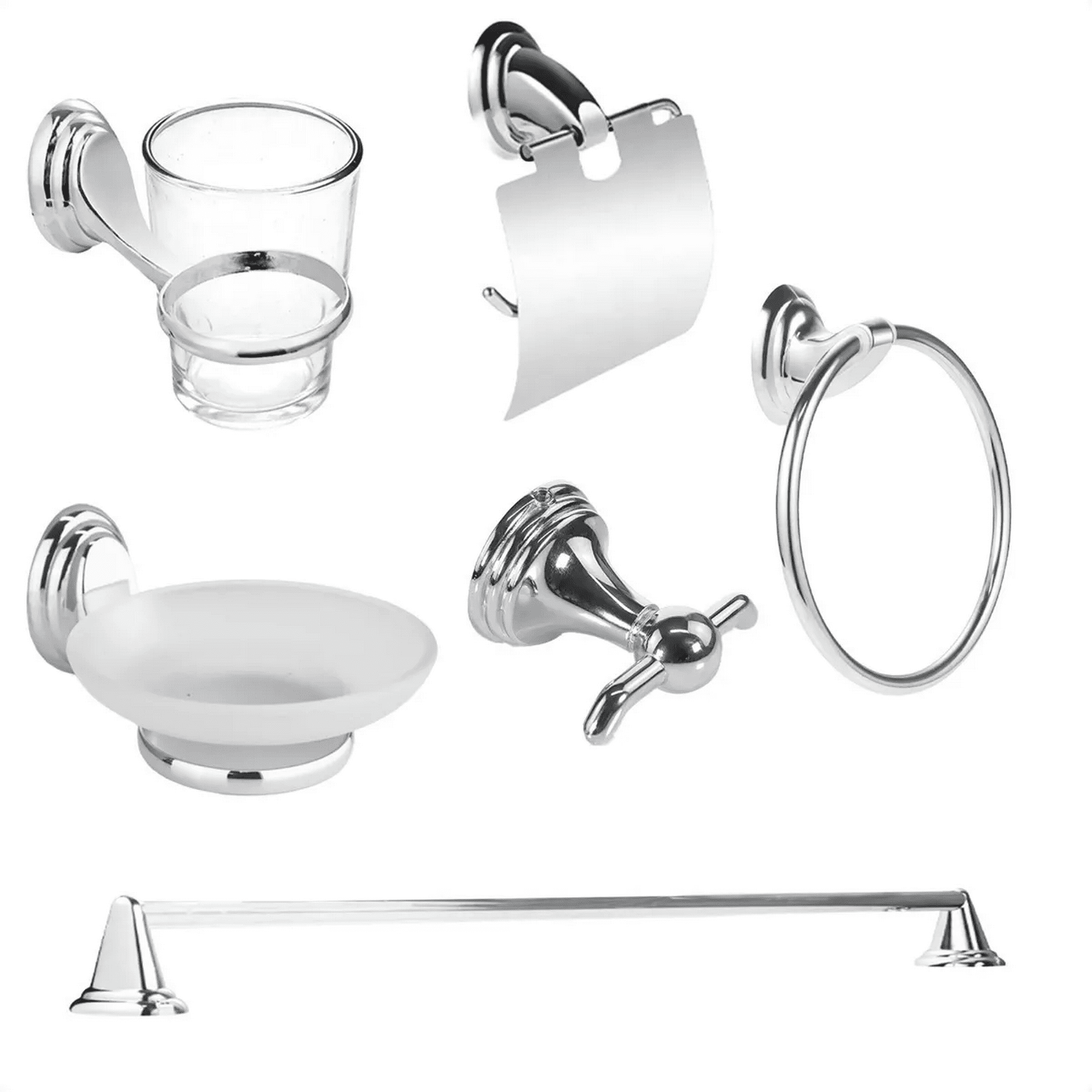 Juego completo de accesorios de baño de plata – Juego de accesorios de baño  de vidrio mosaico, juego de baño de 6 piezas incluye cubo de basura de –  Yaxa Store