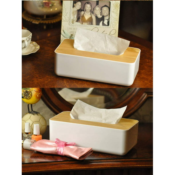 Performore Caja de pañuelos de bambú – Caja de pañuelos faciales  rectangular de madera resistente al agua – Caja de pañuelos de madera de  10.6 x 6.1 x