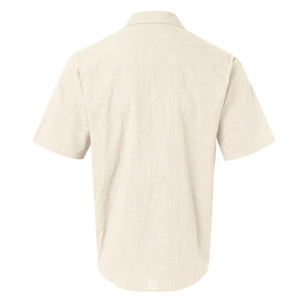 Camisas Para Hombre Manga Larga De AlgodóN Camisa de manga corta de playa  suelta informal de verano para hombre (Beige, 3XL)