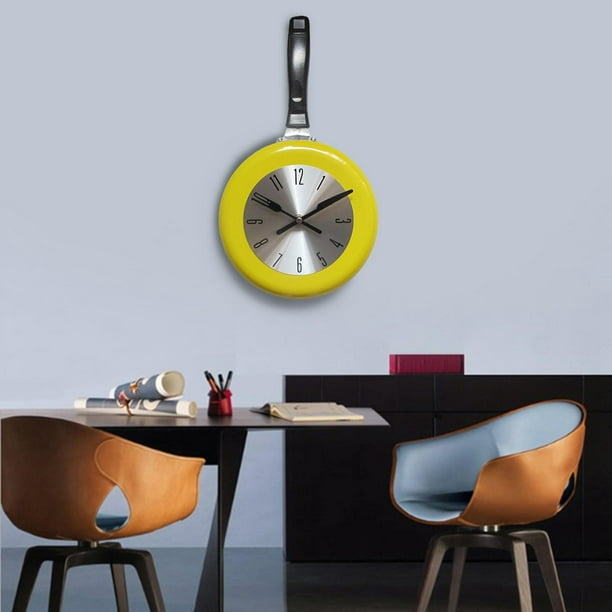Reloj digital de cocina con forma de sartén, reloj de pared sin tictac,  reloj de pared de metal, relojes silenciosos decorativos para cocina,  hogar