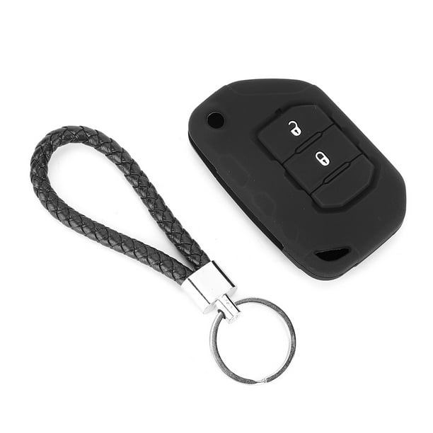 Funda protectora para llave de coche de silicona negra con 2 botones,  accesorios para coche aptos para Jeep Wrangler JL 2018+ Jadeshay A
