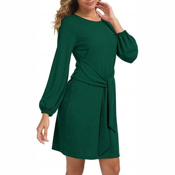 Vestido Corto Elegante Verde Manga Larga