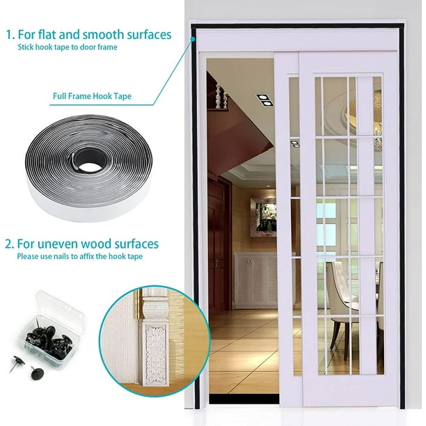 Mosca magnética mosquitera puerta mosquitera, 55.1 x 78.7 in, cinta mágica  de marco completo, para cocina/dormitorio/aire acondicionado, habitación