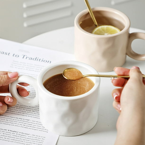 sweethay Taza de café de cerámica multiusos para oficina en casa, viaje,  dormitorio, bebida de leche, taza de agua con asa, vasos Teteras Blanco