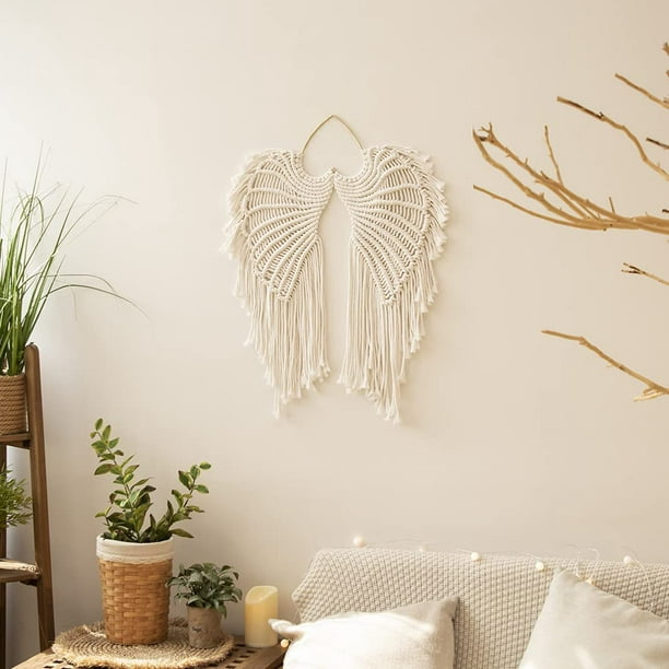 Decoración de pared colgante de macramé con alas de ángel