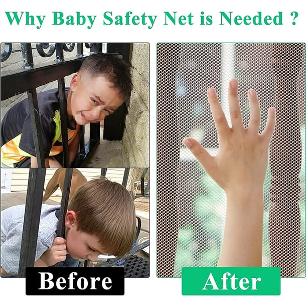 Red de seguridad para niños, blanca 4500Lx90H CM, protección de balcones y  escaleras para bebés, red de barandilla de escalera resistente y ajustable  para gatos y juguetes JM