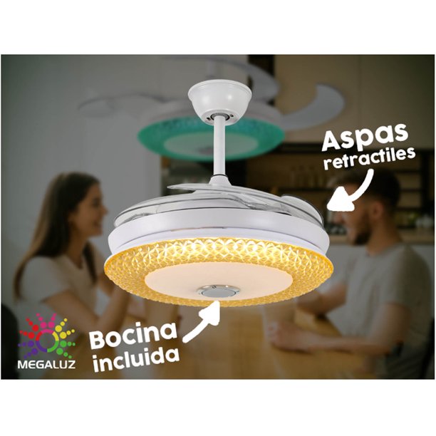 Ventilador De Techo Con Lámpara Led y Bocina Bluetooth Megaluz