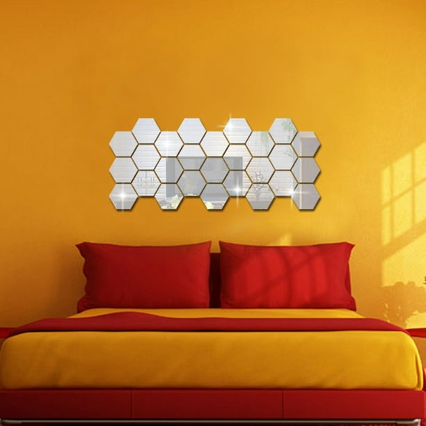 12 Uds espejo acrílico pegatinas de pared espejos extraíbles calcomanía de  pared hexagonal geométrico pegatina de pared para el hogar dormitorio