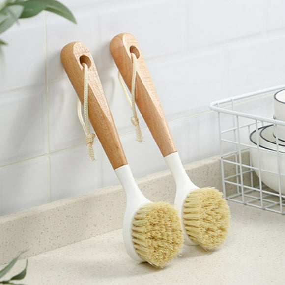 2pack dish brush scrub brush cleaner with wooden long handle good grip kitchen dish washing brushes for pot pan plate cleaning zhivalor limpieza y botes de basura