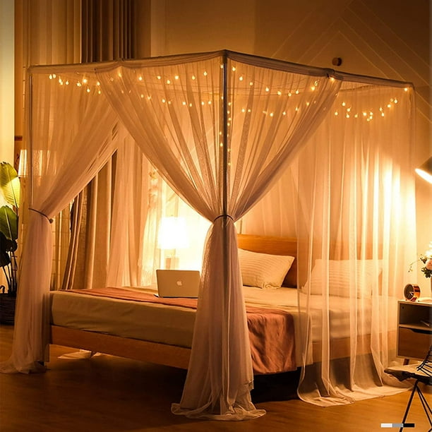 Mosquitera cama doble cama con póster blanco dosel decorativo princesa  malla dosel cuadrado ropa de TUNC Sencillez