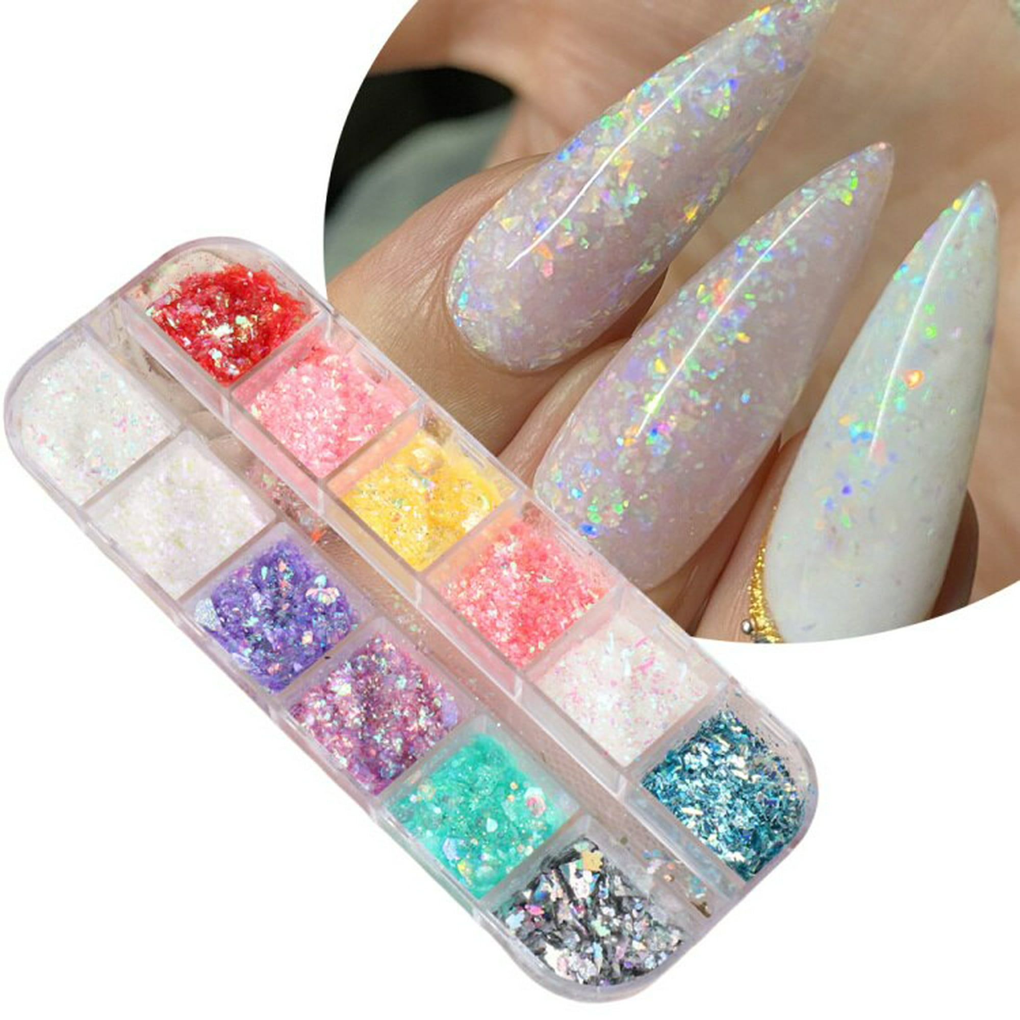 Opal Nails Powder Holographic Glitter Iridescent Sequins Irregular Crystal  HOT