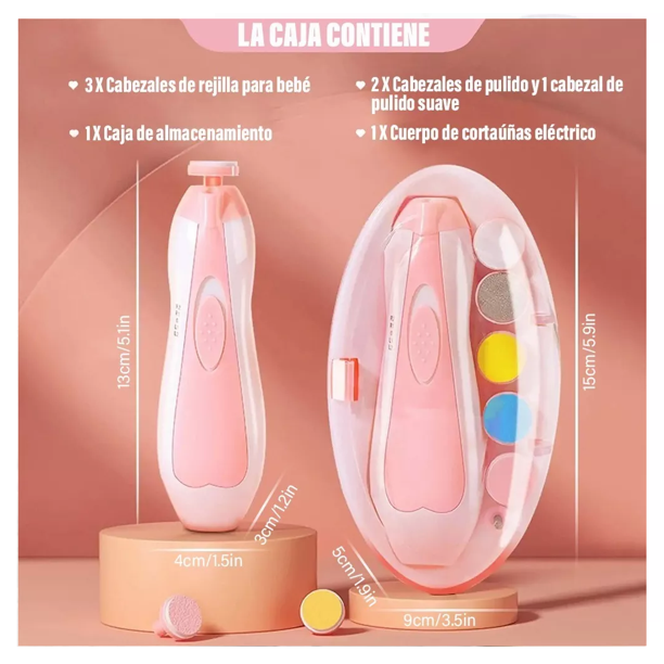 Lima De Uñas Eléctrica Para Bebés Portátil Con Luz Led Color Rosa