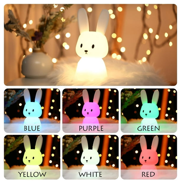 Lampara Quitamiedo Multicolor Forma Conejo de Luz LED Nocturna Infantil  Silicona