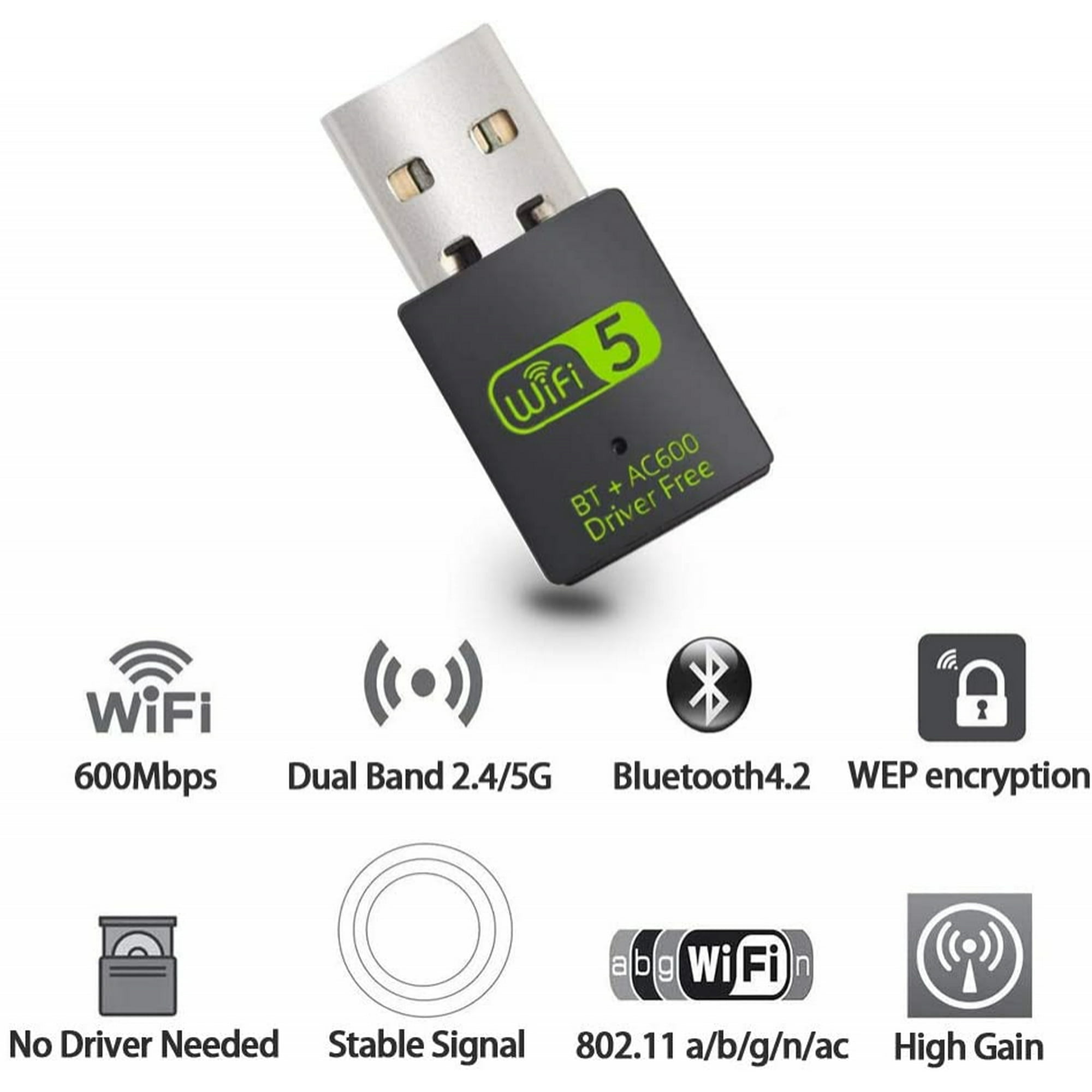 Tarjeta de red inalámbrica USB Wi-Fi Bluetooth 5,0, Dongle USB 3,0,  adaptador WiFi5