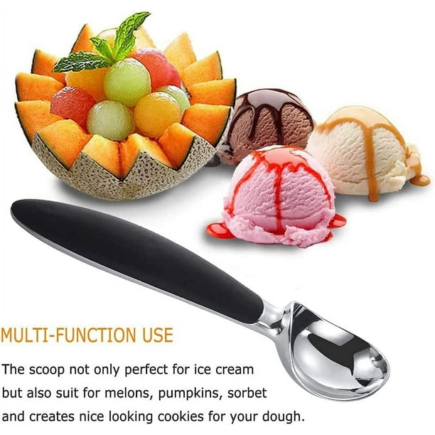 Cuchara de helado de acero inoxidable, cuchara para helado con mango cómodo  para galletas para yogur, helado (plata)