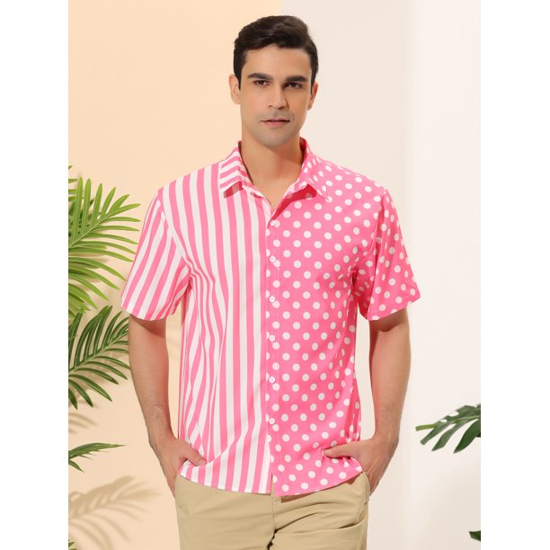 Lars Amadeus Camisas Estampadas De Verano Para Hombre, Manga Corta,  Informal, Con Botones, Para La Playa Negro rosa S Lars Amadeus Camisas