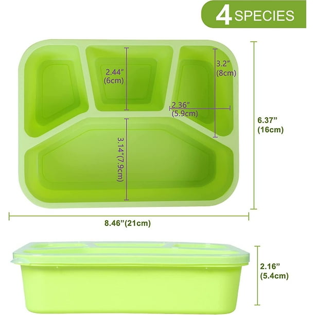 Caja de almuerzo con tapa reutilizable Bento, hecha de Pp, 4 compartimentos,  caja de comidas hermética, Tupperware para niños y adultos, lavaplatos y  caja fuerte para microondas Feliz Sencillez