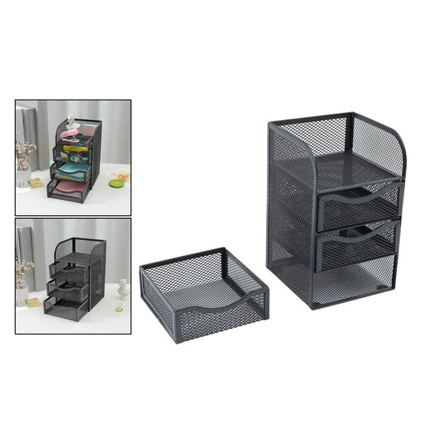 Organizador de escritorio de malla y almacenamiento - Organizador de  oficina con 3 bandejas deslizantes para cartas y 5 soportes verticales para