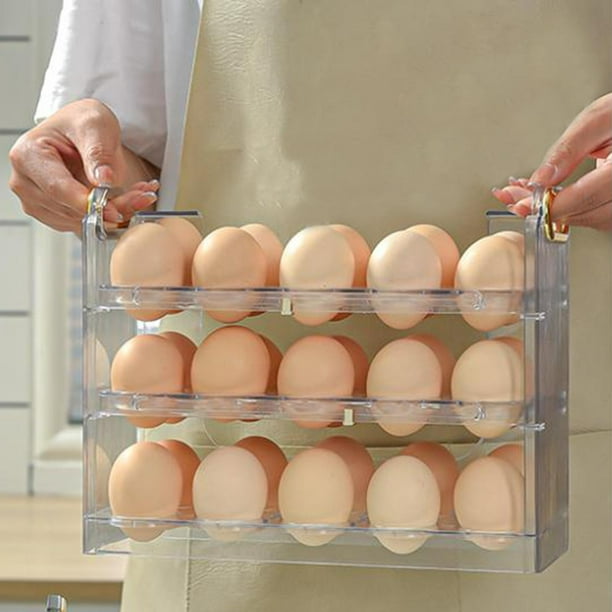 Bandeja de almacenamiento para huevos para refrigerador, organizador de  huevos para refrigerador, contenedor de bandeja de huevos de 3 capas (30